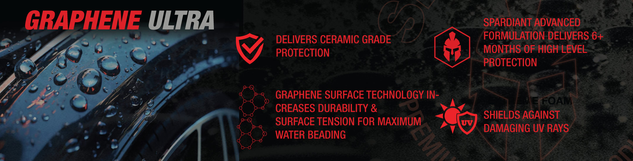 Graphene Ultra ceramic coating delivers ceramic grade protection, shields against UV damage and offers 6+ months of protection.